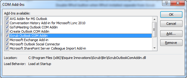 How to re-enable Scrub Add-in in Outlook