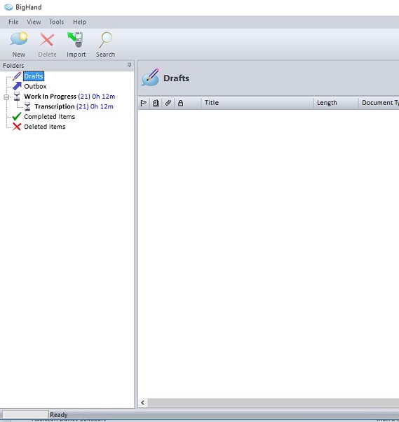 The folder window is missing in the BigHand classic voice client